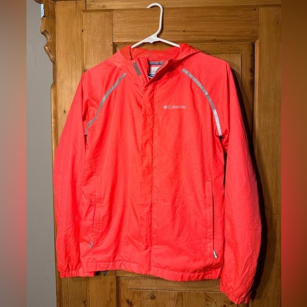 Columbia Lightweight Windbreaker/Raincoat W/Hood Womens Sz S or M/Girls Sz Large